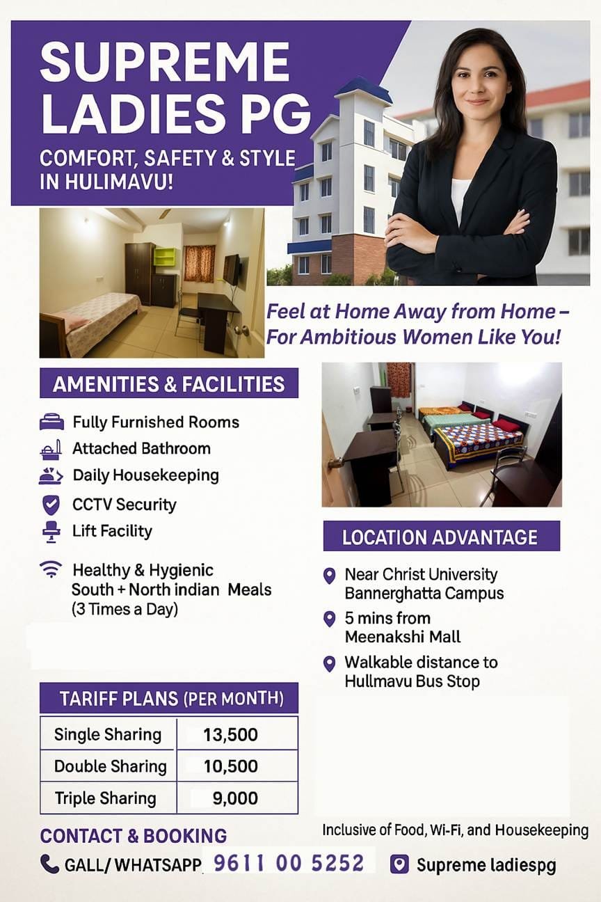 📍 Affordable • Safe • Fully-Managed PG for Women near Bannerghatta Road
