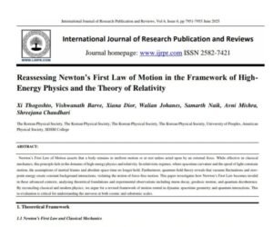 Global Team Led by Young Indian Minds Reassesses Newton’s First Law in the Light of Relativity and Quantum Physics